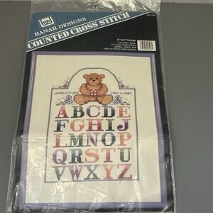 Banar BABY ALPHABET Bear Birth record Counted Cross Stitch Kit 11" x 14" READ